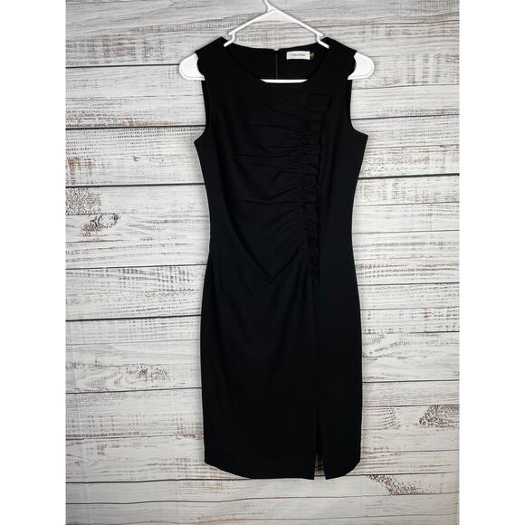 Calvin Klein Dresses & Skirts - Calvin Klein Little Black Cocktail Dress Size 2 Ruffle Detail Sleeveless Shift